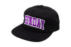 Sunday Blockhead Hat (Black w/ Purple+White Embroidery)